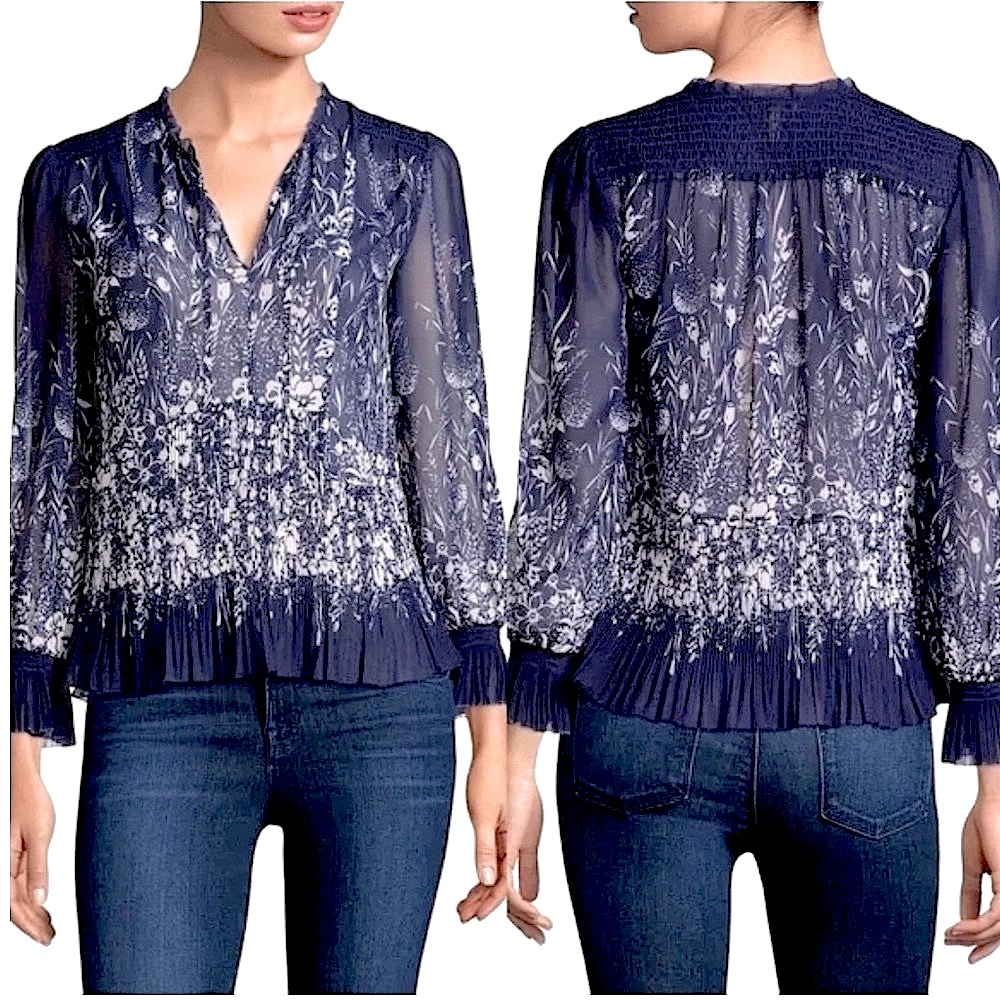 JOIE ‘Rita’ Romantic split-neck floral print silky chiffon blouse NWOT Sz Small